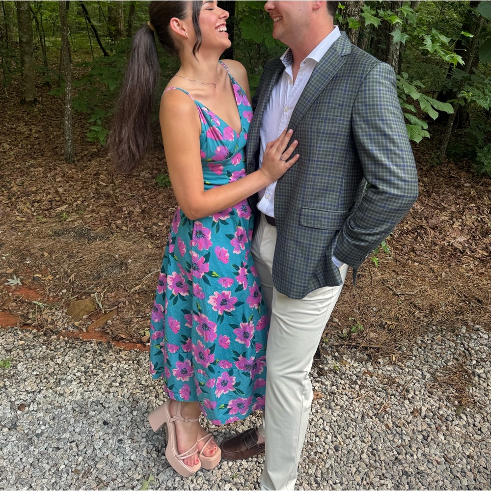 Free People Finer Things Printed Midi Floral Blue and Pink Dress